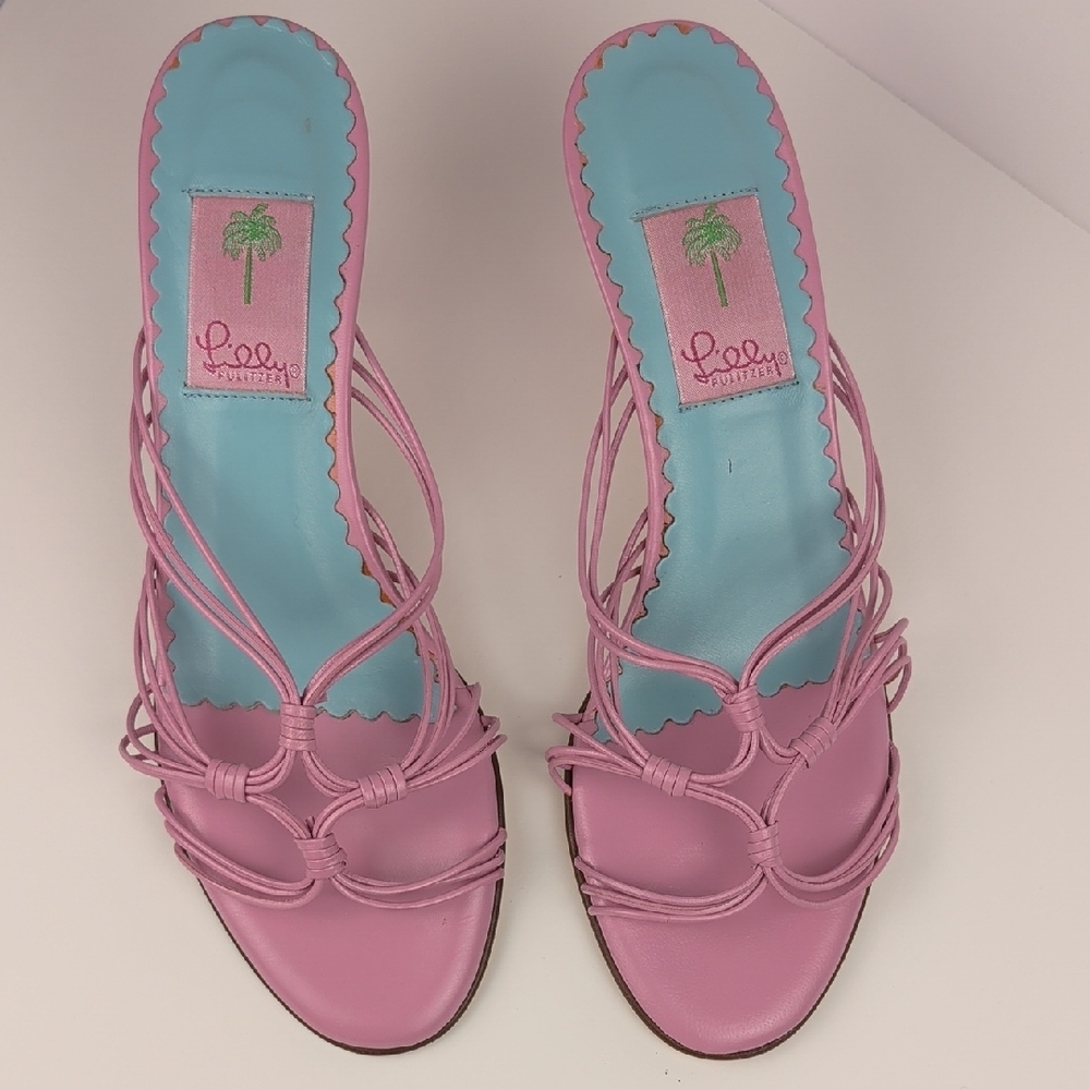 Vintage New Lilly Pulitzer Nicky Pink Strappy Kitten Heel Sandals/Slides/Shoes - Picture 3 of 8